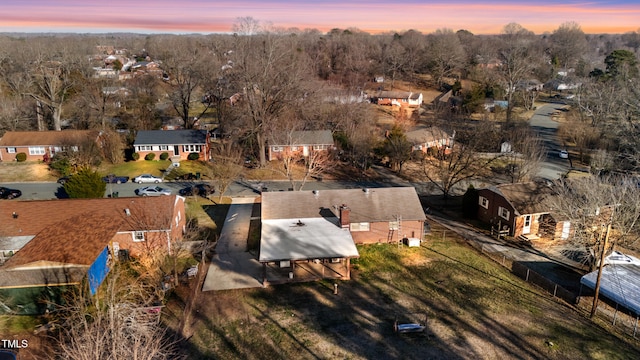 view of aerial view at dusk