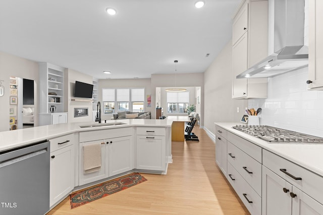 kitchen with white cabinetry, sink, wall chimney exhaust hood, and appliances with stainless steel finishes