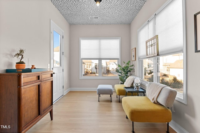 sitting room featuring light hardwood / wood-style floors and a wealth of natural light