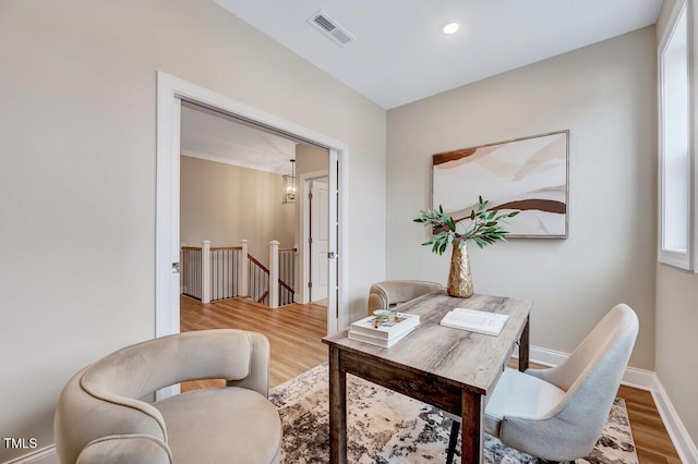 office area featuring hardwood / wood-style flooring