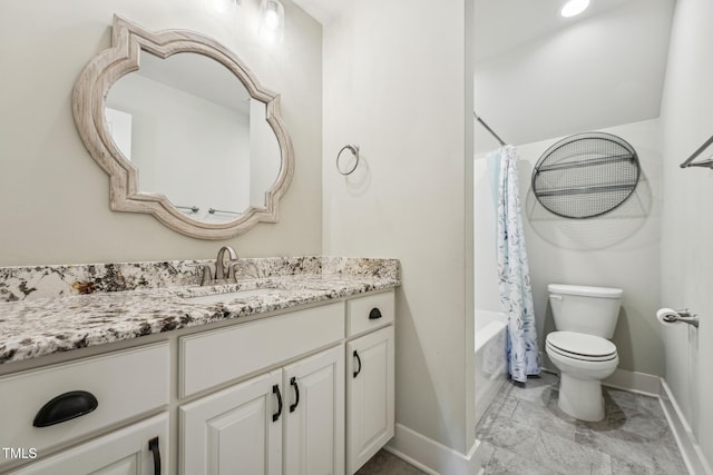 full bathroom with vanity, toilet, and shower / bath combo