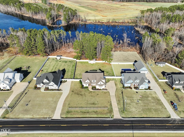 aerial view featuring a water view