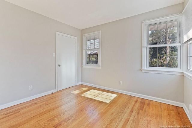 empty room with plenty of natural light and light hardwood / wood-style flooring