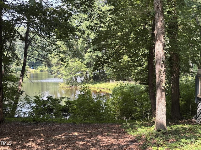 water view featuring a heavily wooded area