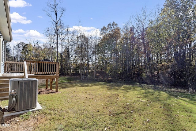 view of yard with cooling unit and a deck