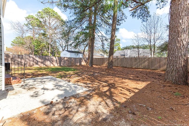 view of yard featuring a patio and a fenced backyard