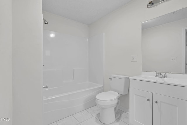 bathroom featuring toilet, vanity, and shower / tub combination