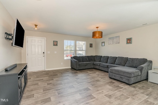 living room with light wood-type flooring