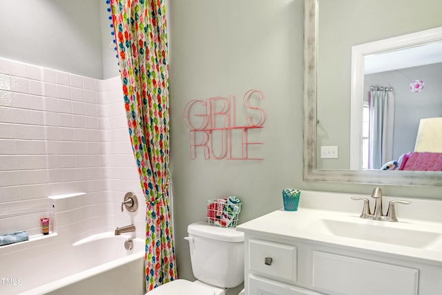 full bathroom with vanity, toilet, and shower / tub combo