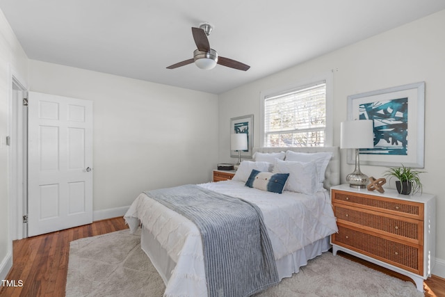 bedroom featuring ceiling fan and light hardwood / wood-style floors