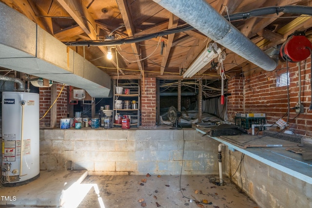 basement featuring water heater