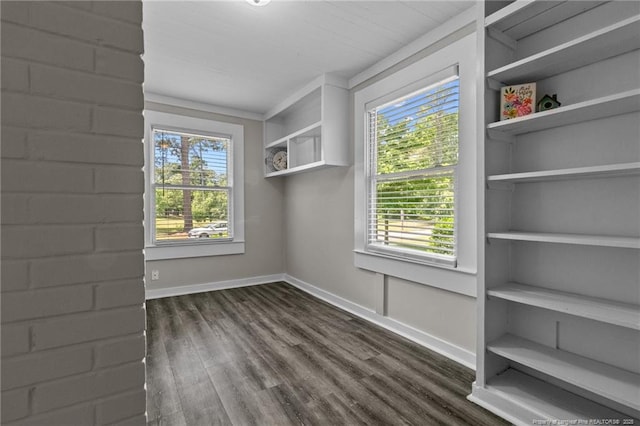 empty room with dark hardwood / wood-style floors