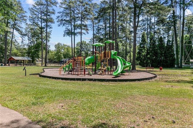 view of jungle gym with a yard