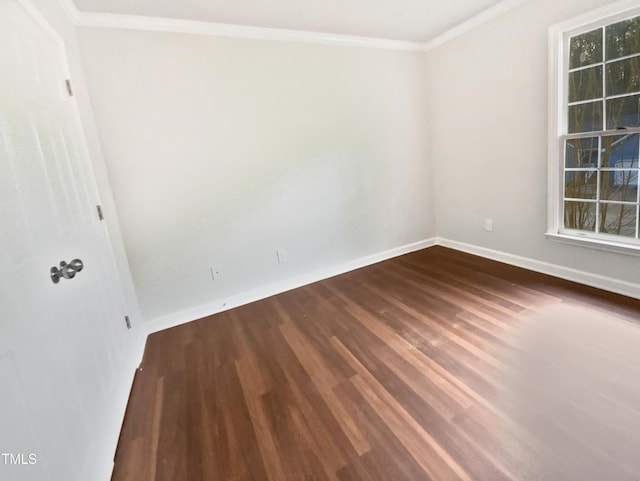 empty room featuring crown molding and dark wood-type flooring