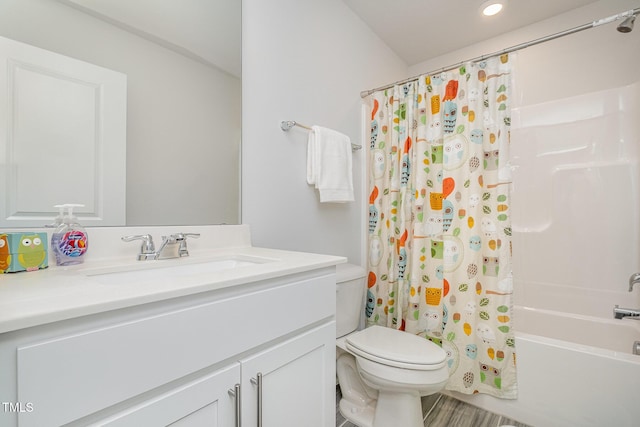 2708 Chert Ln, Raleigh, NC 27610 - full bath featuring vanity, shower / bath combo with shower curtain, and recessed lighting