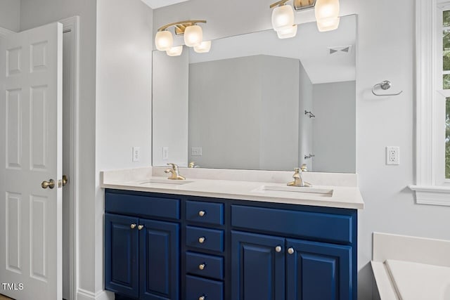 bathroom featuring vanity, a bath, and a wealth of natural light