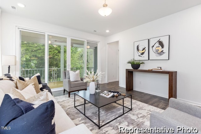 living room with hardwood / wood-style floors