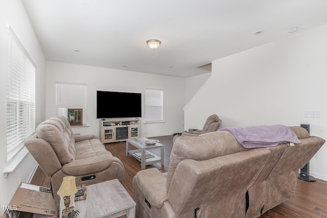 living room featuring dark hardwood / wood-style flooring