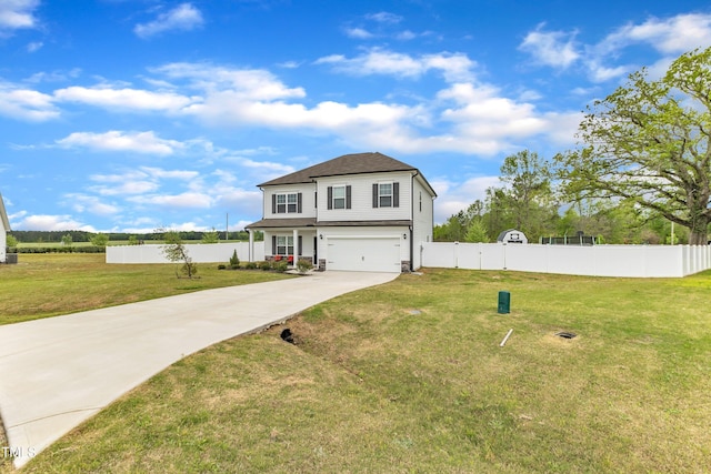 108 Bonnie Girl Ct, Lillington, NC 27546 - traditional-style home with a front yard, an attached garage, fence, and concrete driveway