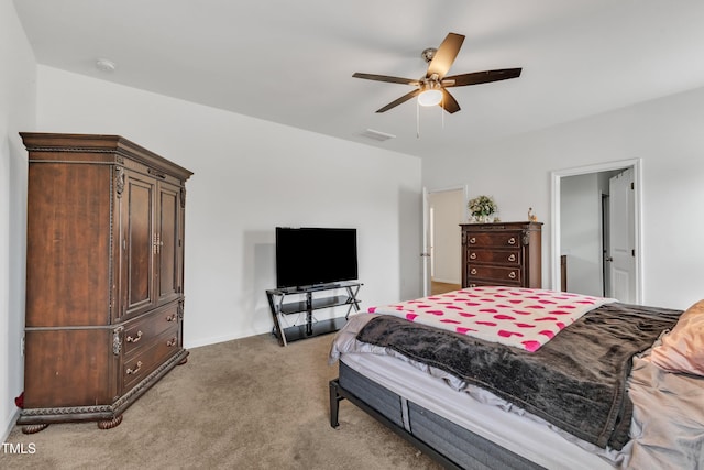 108 Bonnie Girl Ct, Lillington, NC 27546 - bedroom with visible vents, baseboards, ceiling fan, and light colored carpet