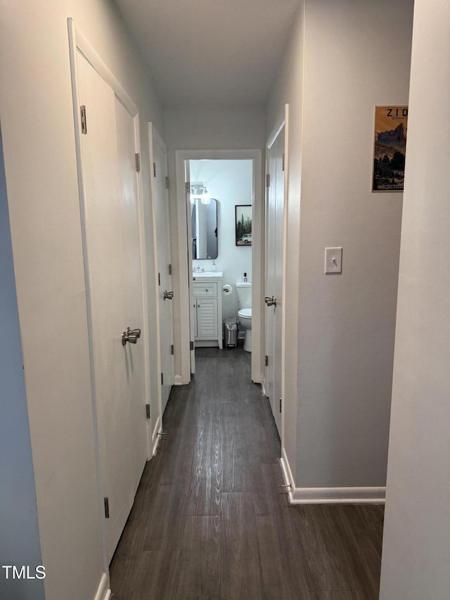 hallway featuring dark hardwood / wood-style flooring