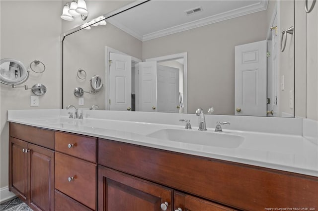 bathroom featuring vanity and ornamental molding