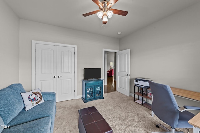 2001 Bunnfield Dr, Zebulon, NC 27597 - home office with ceiling fan and carpet floors