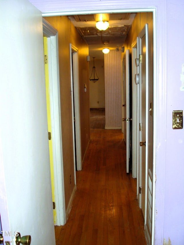 hall with dark hardwood / wood-style floors