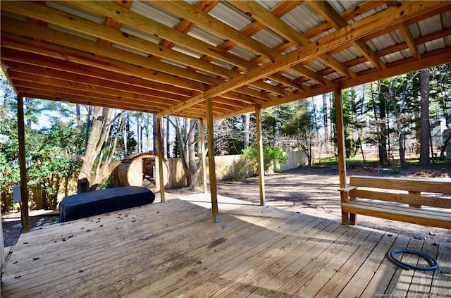 deck featuring a storage shed