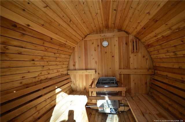 view of sauna with hardwood / wood-style flooring