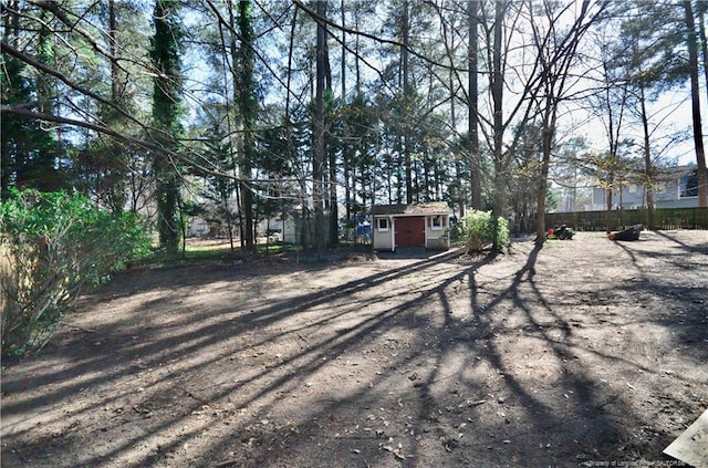 view of yard with a shed