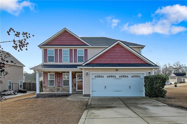 craftsman-style house featuring a garage and a porch