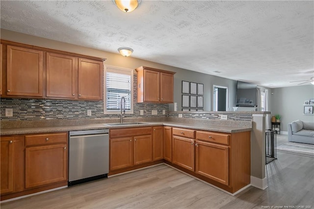 kitchen with sink, light hardwood / wood-style flooring, and dishwasher