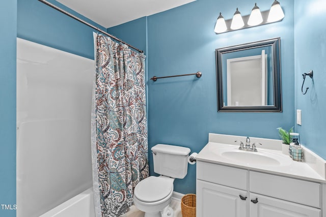 full bathroom featuring vanity, toilet, and shower / bath combo with shower curtain