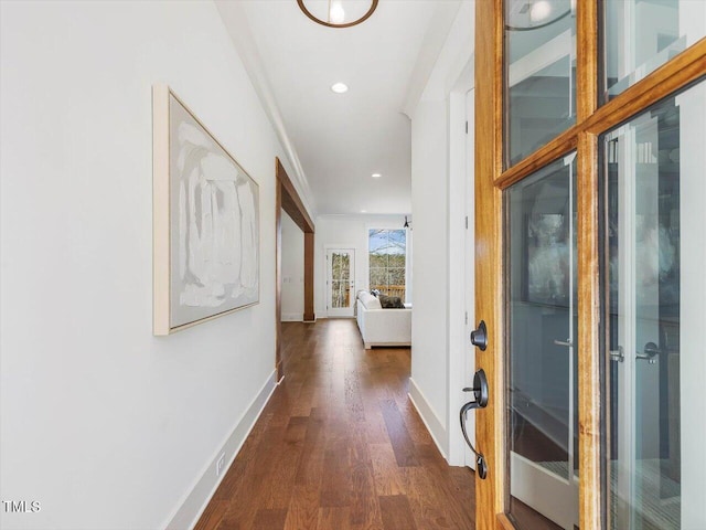 corridor with dark wood-type flooring