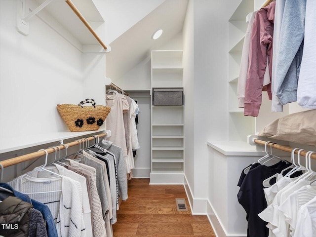 walk in closet featuring wood-type flooring