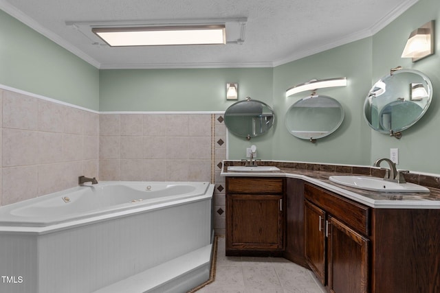 1167 John D Winstead Rd, Roxboro, NC 27574 - full bathroom featuring double vanity, a bath, tile walls, and ornamental molding