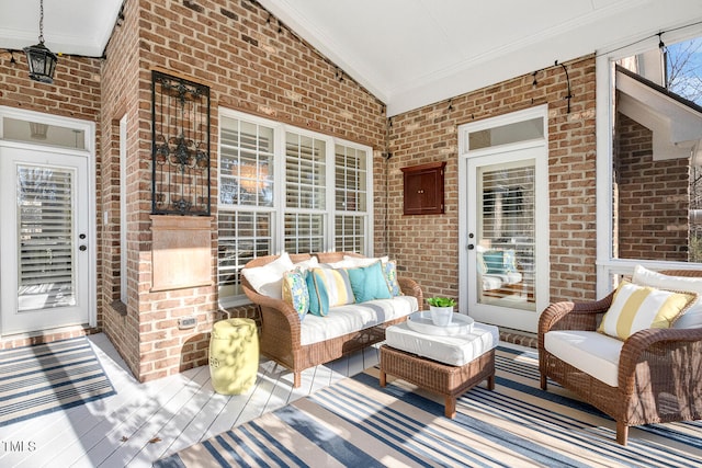 view of patio with an outdoor hangout area and covered porch