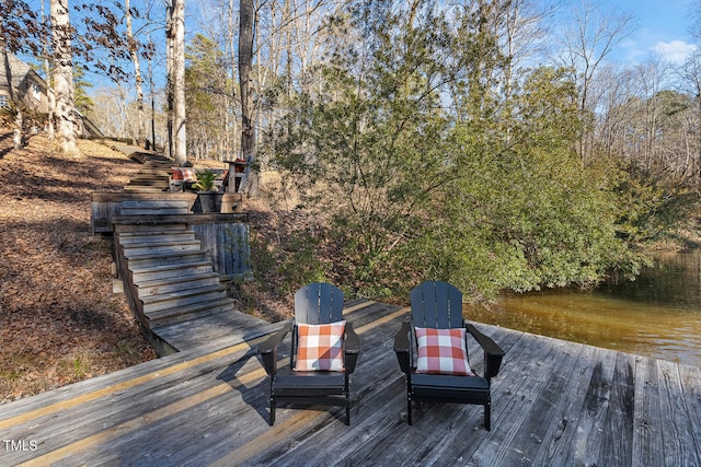 view of dock with a water view