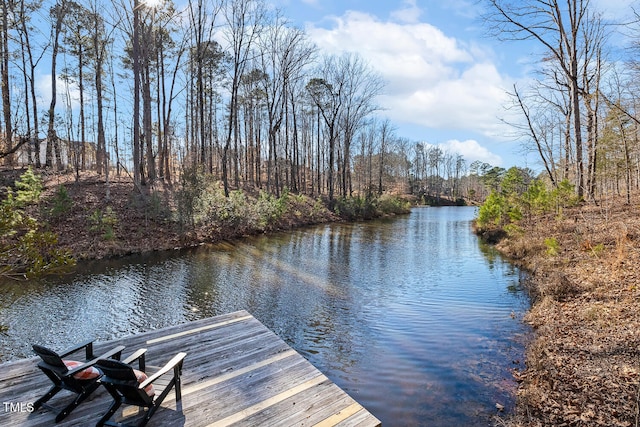 view of dock featuring a water view