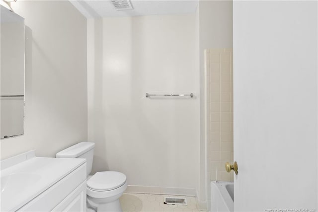 full bathroom with tile patterned floors, vanity, toilet, and shower / bathing tub combination