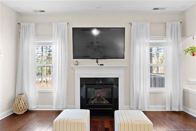 living area with dark hardwood / wood-style floors