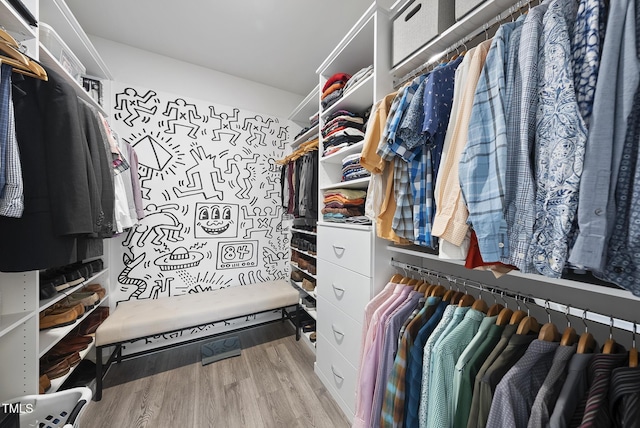 walk in closet featuring light hardwood / wood-style floors