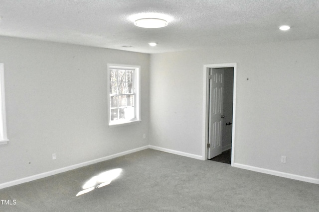 spare room featuring carpet flooring and a textured ceiling