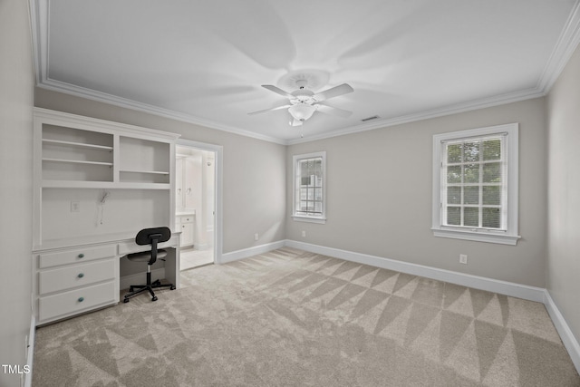 2035 Stuart Ct, Burlington, NC 27215 - unfurnished office featuring carpet, healthy amount of natural light, baseboards, crown molding, and ceiling fan