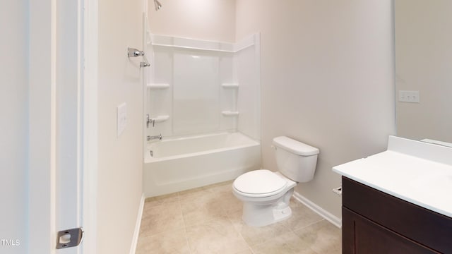 full bathroom featuring tile patterned flooring, vanity, washtub / shower combination, and toilet