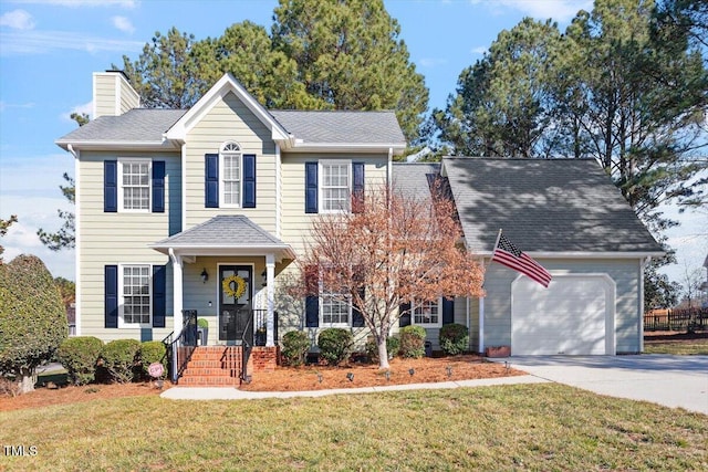 view of front of home featuring a garage and a front yard