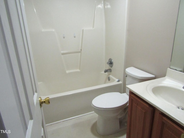 full bathroom featuring shower / tub combination, vanity, and toilet