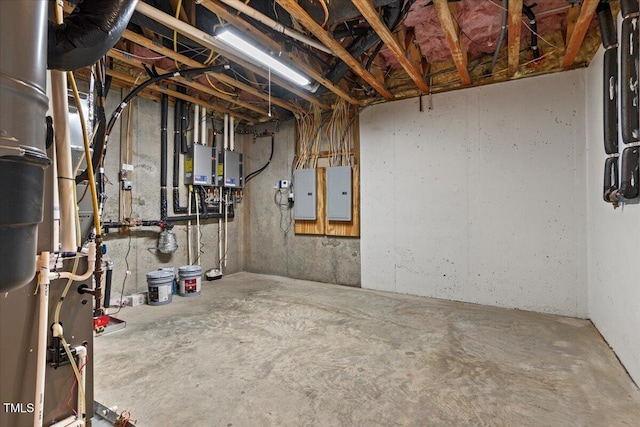 unfinished basement featuring electric panel