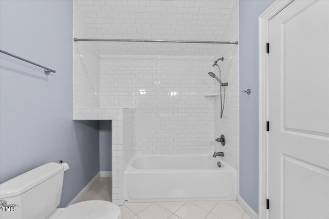 bathroom featuring  shower combination, baseboards, toilet, and tile patterned floors